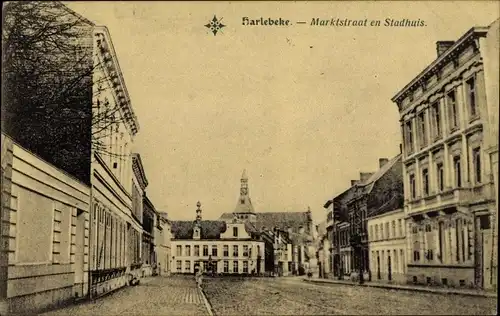 Ak Harelbeke Westflandern, Marktstraat en Stadhuis