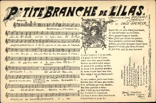 Lied Ak P'tite Brance de Lilas, Paroles de Louis Bousquet, Musique de Emile Spencer