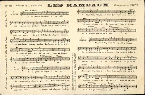 Lied Ak Les Rameaux, Paroles de J. Bertrand, Musique de J. Faure