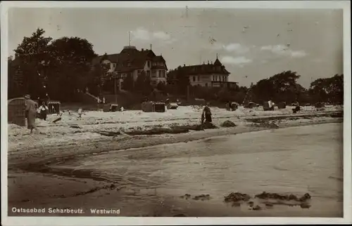 Ak Scharbeutz in Ostholstein, Westwind, Strandpartie, Kurhaus