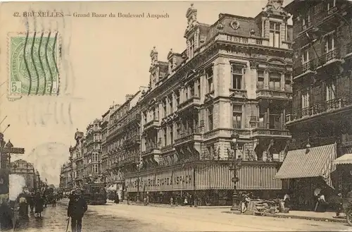 Ak Bruxelles Brüssel, Grand Bazar du Boulevard Anspach, Straßenbahn Linie 59