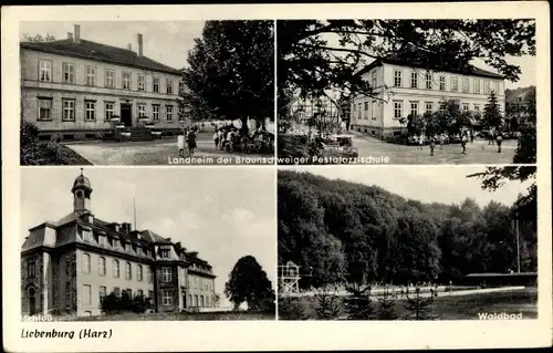 Ak Liebenburg in Niedersachsen, Landheim der Braunschweiger Pestalozzi Schule, Waldbad, Schloss