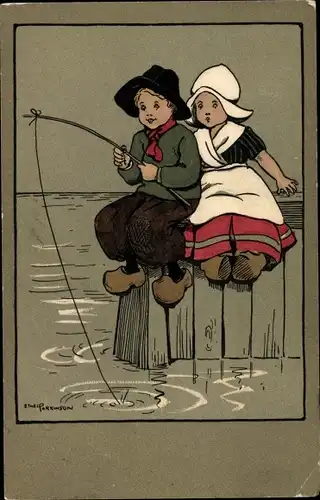 Künstler Ak Parkinson, Ethel, Niederländische Volkstrachten, Angeln