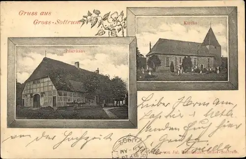 Ak Groß Sottrum in Niedersachsen, Pfarrhaus, Kirche