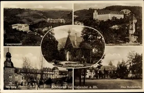 Ak Vallendar Mayen Koblenz in Rheinland Pfalz, Gesamtansicht, Gnadenkapellchen, Bundesheim, Wildburg