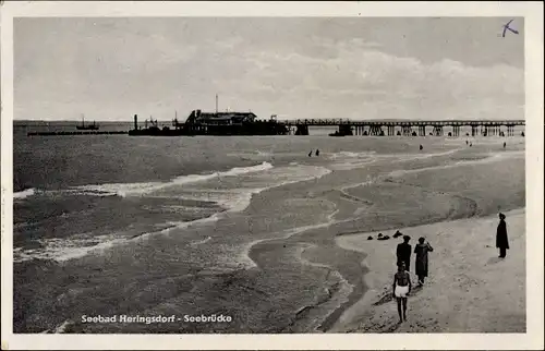 Ak Ostseebad Heringsdorf auf Usedom, Strandpartie, Seebrücke