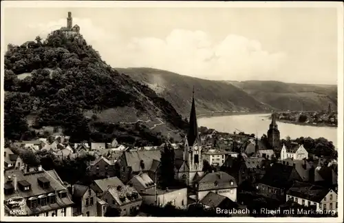 Ak Braubach am Rhein, Panorama vom Ort, Marksburg