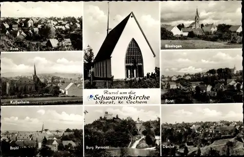 Ak Roes in der Vordereifel, Panorama vom Ort, Forst, Schwanenkirche, Kaifenheim, Binningen, Brohl