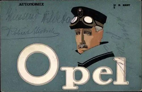 Künstler Ak Erdt, Opel Automobile, Reklame, Fahrerbrille
