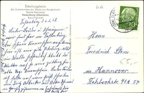 Ak Festenburg Altenau Schulenberg Clausthal Zellerfeld Oberharz, Erholungsheim des DB Sozialwerkes