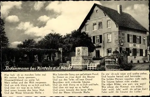 Ak Todenmann Rinteln in Niedersachsen, Gasthaus Pension Reese, Inh. Willi Schott, Denkmal