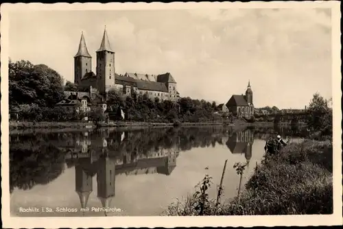 Ak  Rochlitz an der Mulde, Schloss, Petrikirche, Fluss, Brücke