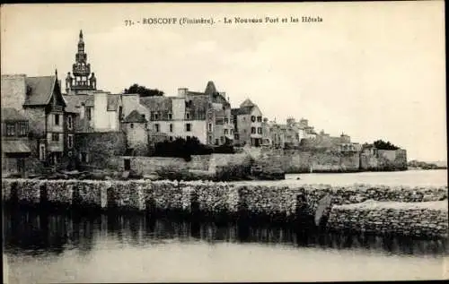 Ak Roscoff Finistère, Le Nouveau Port et les Hôtels