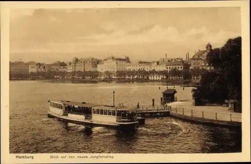 Ak Hamburg Altstadt, Blick auf den neuen Jungfernstieg, Dampfer, Uferpromenade, Häuser