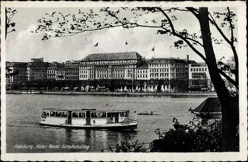 Ak Hamburg Altstadt, Neuer Jungfernstieg, Hotel Vier Jahreszeiten, Heinz Koch Dampfer, Kajak