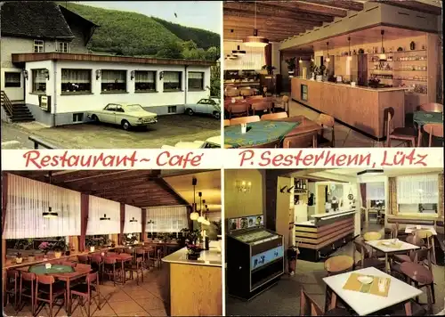 Ak Lütz in Rheinland Pfalz, Restaurant P. Sesterhenn, Innen- und Außenansichten