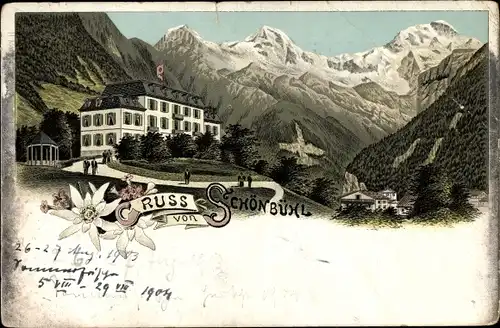 Litho Urtenen Schönbühl Kt. Bern Schweiz, Hotel und Bergpanorama