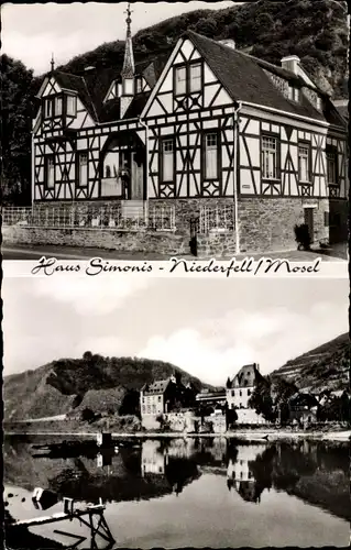 Ak Niederfell an der Mosel, Haus Simonis, Fachwerkhaus, Schloss, Fähre