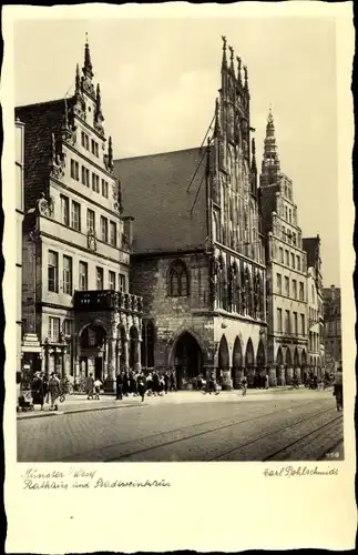 Ak Münster in Westfalen, Rathaus, Stadtweinhaus, Strassenansicht