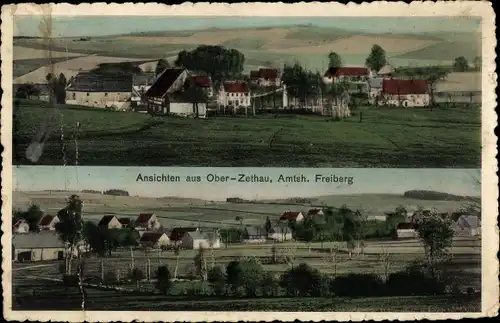 Ak Zethau Mulda in Mittelsachsen, Panoramaansichten vom Ort