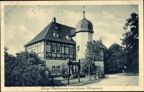 Ak Oberlößnitz Radebeul in Sachsen, Schloss Hoflössnitz, historische Weinpresse