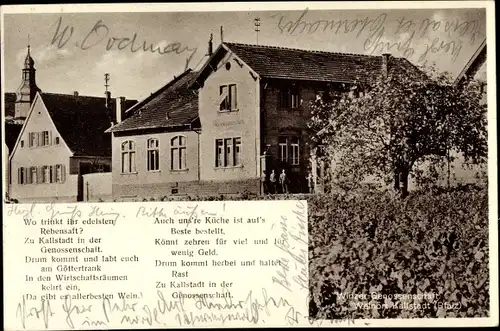 Ak Kallstadt in der Pfalz, Gebäude der Winzergenossenschaft, Gedicht