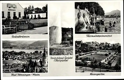 Ak Bad Hönningen Rheinland Pfalz, Heiligquelle, Gesundbrunnen, Rosengarten, Thermalschwimmbad