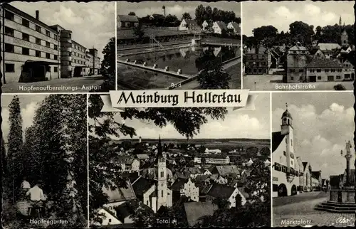 Ak Mainburg Hallertau in Niederbayern, Marktplatz, Bahnhofstraße, Hopfengarten