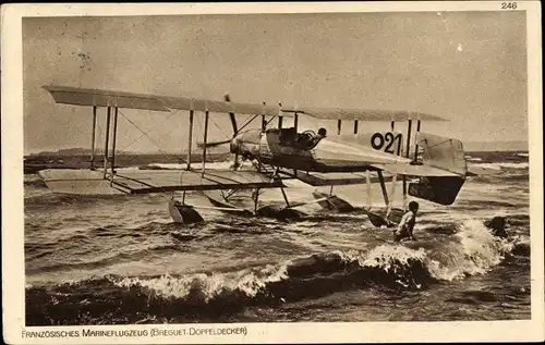 Ak Französisches Militärflugzeug, Marineflugzeug, Breguet Doppeldecker