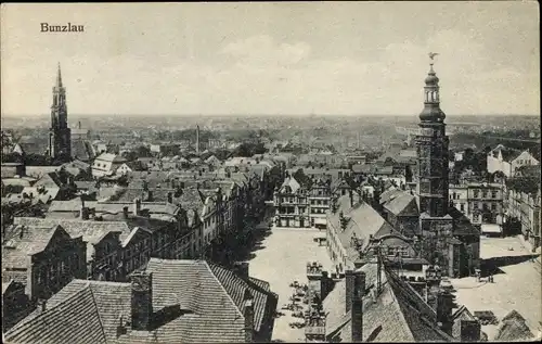 Ak Bolesławiec Bunzlau Schlesien, Markt, Rathaus, Kirchturm 