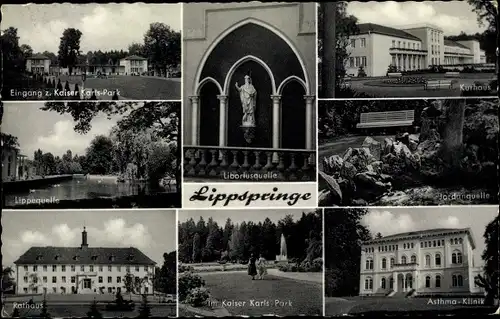 Ak Bad Lippspringe Nordrhein Westfalen, Kaiser Karls Park, Rathaus, Kurhaus, Asthma Klinik, Quellen