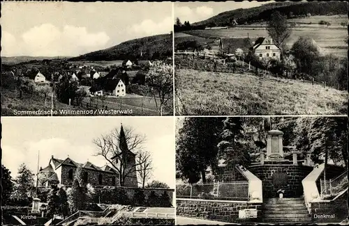 Ak Willemrod Westerwald, Denkmal, Kirche, Mühle