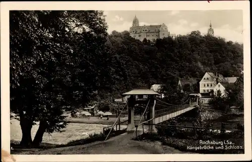 Ak Rochsburg Lunzenau in Sachsen, Hängebrücke und Schloss