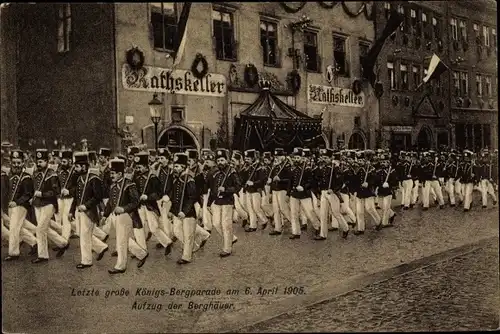 Ak Freiberg in Sachsen, Letzte große Königs Bergparade 1905, Aufzug der Berghäuer, Ratskeller 