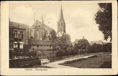 Ak Goch Nordrhein Westfalen, Nierspartie, Kirche, Gartenanlage