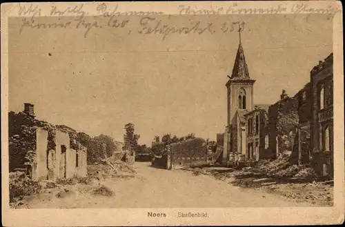 Ak Noers Longuyon Lothringen Meurthe et Moselle, Kirche, Straßenbild, Kriegszerstörungen, I. WK