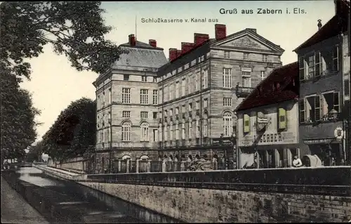 Ak Saverne Zabern Elsass Bas Rhin, Schlosskaserne vom Kanal, Geschäft J. Gerber