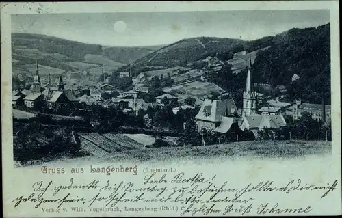 Mondschein Ak Langenberg Velbert Nordrhein Westfalen, Gesamtpanorama, Kirchen