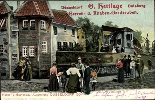 Ak Düsseldorf, Kunst u. Gartenbau Ausstellung 1904, Alt Düsseldorf, Garderoben G. Hettlage, Besucher