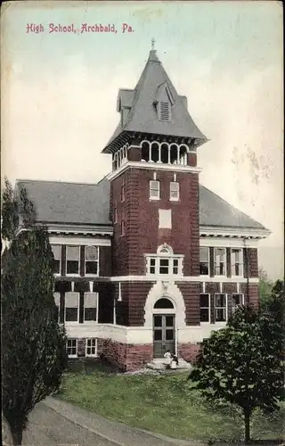 Ak Archbald Pennsylvania USA, High School, Schulgebäude mit Turm