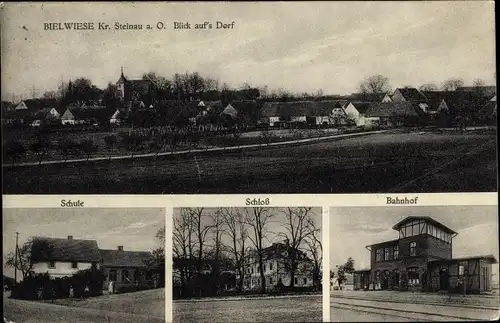 Ak Wielowieś Bielwiese Oberschlesien, Schule, Schloss, Bahnhof