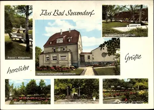 Ak Bad Sassendorf Nordrhein Westfalen, Kurgartenpartie, Gradierwerk, Müttererholungsheim Josefinum