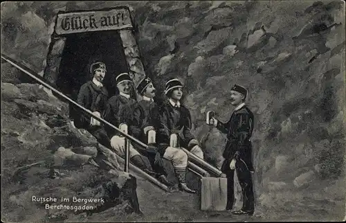 Ak Berchtesgaden in Oberbayern, Rutsche im Bergwerk