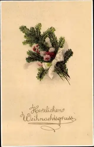 Ak Frohe Weihnachten, Tannenzweige, Blumen