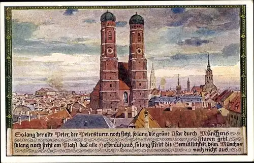 Künstler Ak Durst, J., München Bayern, Blick auf den Petersturm