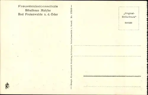 Ak Bad Freienwalde an der Oder, Frauenmissionsschule Bibelhaus Malche, Versammlungssaal, Scheune