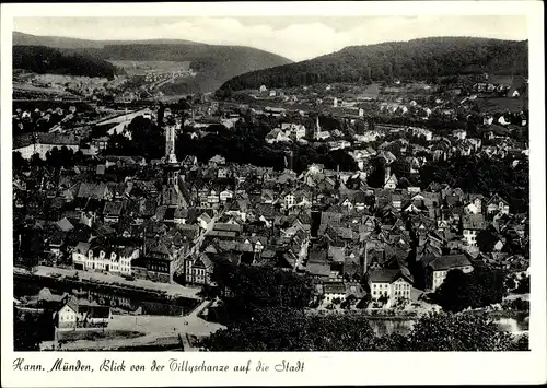 Ak Hann. Münden in Niedersachsen, Blick v. d. Tillyschanze auf die Stadt