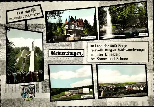 Ak Meinerzhagen Märkischer Kreis, Meinhardsschanzen, Schloss Badinghausen, Volkspark, Jugendherberge