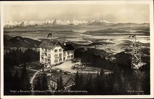 Ak Blauen Badenweiler am Schwarzwald, Pension Hochblauen mit Alpenpanorama, Turm