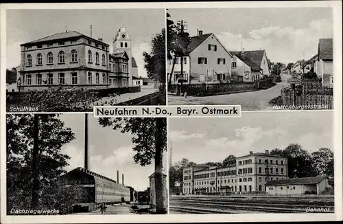 Ak Neufahrn Niederbayern, Schulhaus, Rottenburger Straße, Dachziegelwerke, Bahnhof